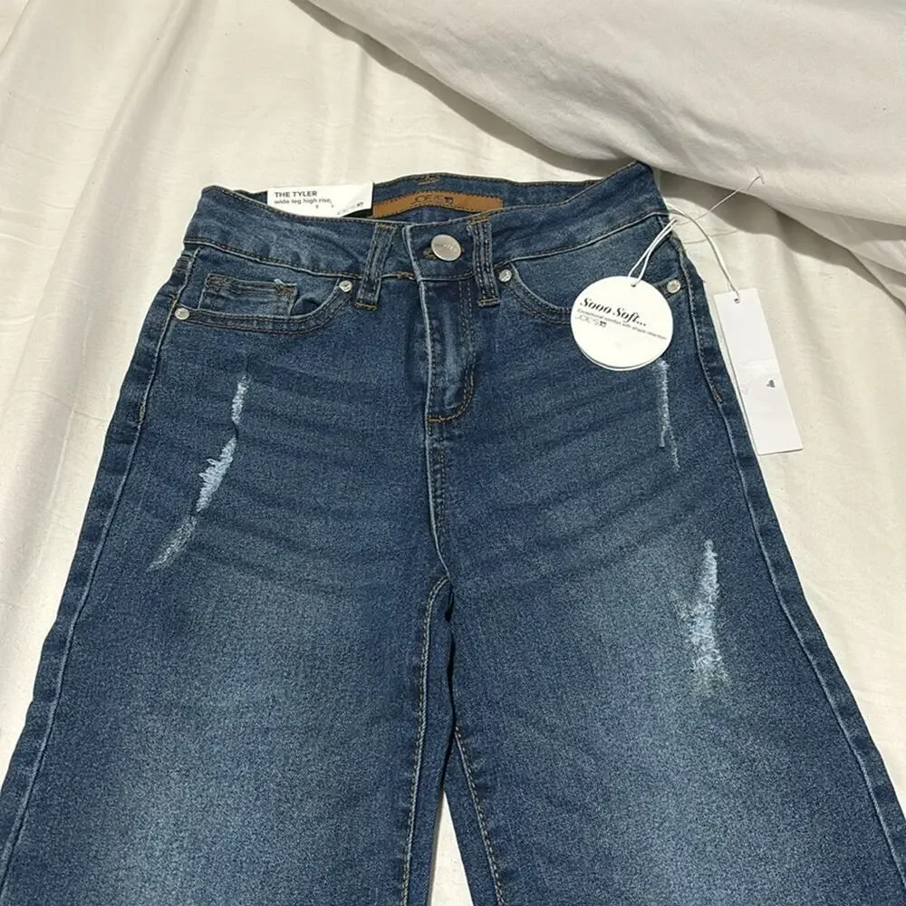 Joe’s Jeans 8 THE TYLER wide leg high rise jeans stretch blue NWT frayed hem